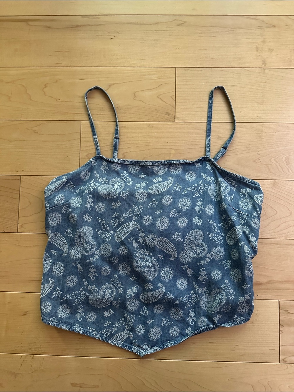 Madden Girl Blue Paisley Spaghetti Strap Bandana Summer Top Chambray